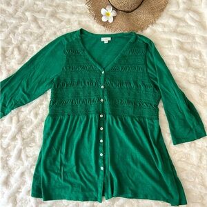 J Jill button up ruched top Kelly emerald green Large